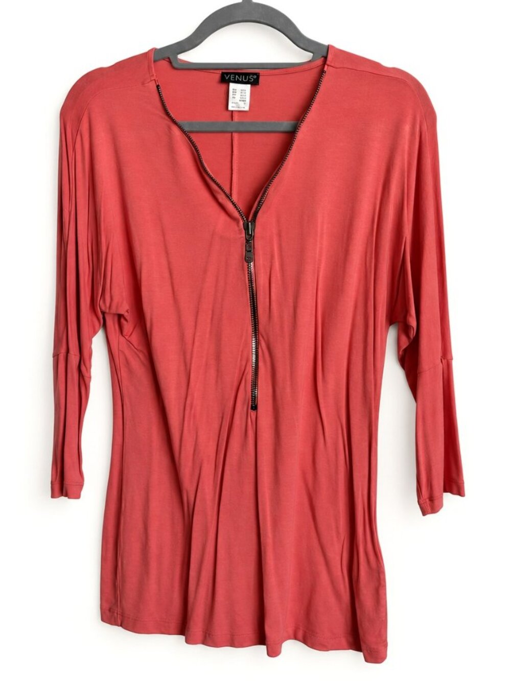 Venus M Coral Red Exposed Zip Dolman Sleeve Tunic Top